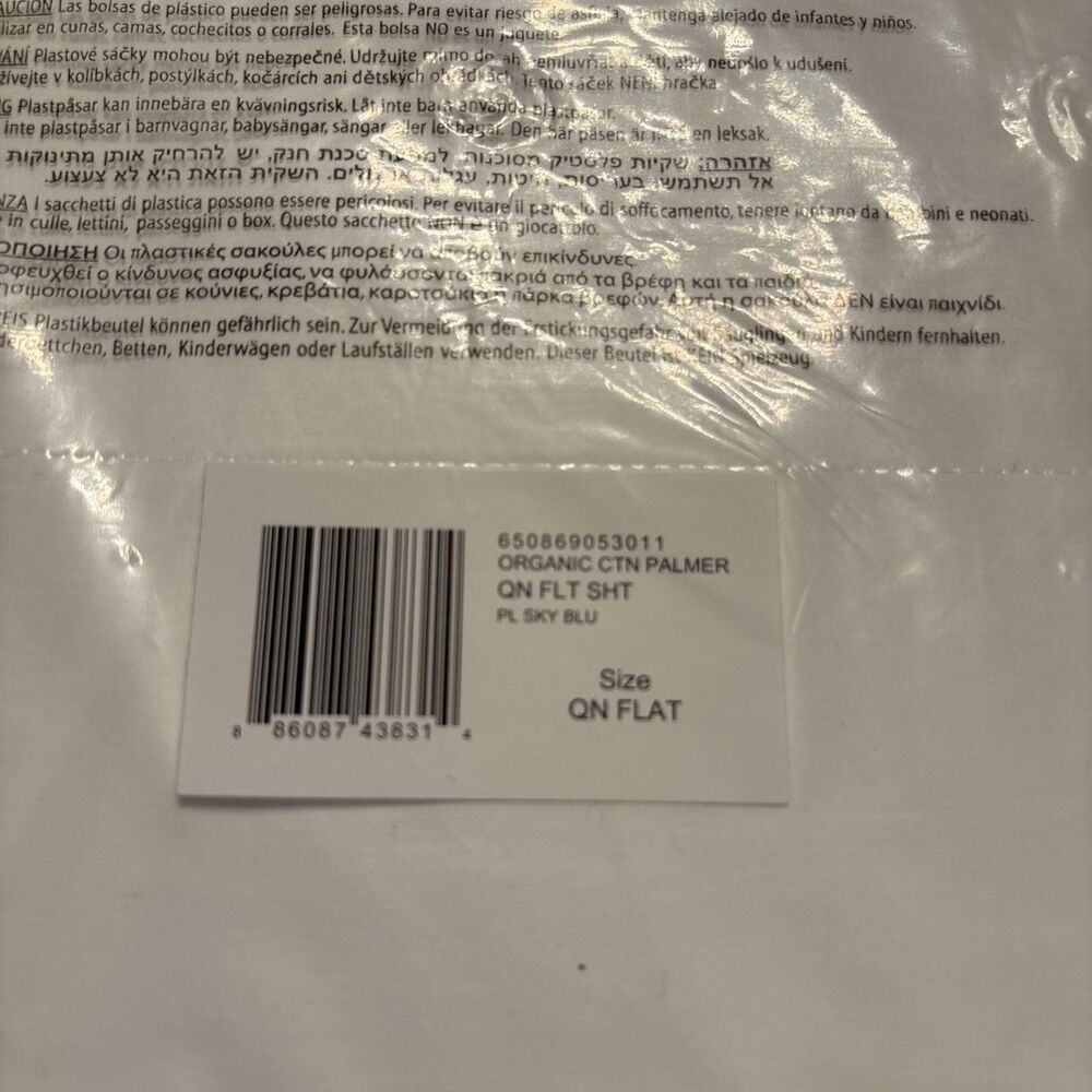 Ralph Lauren Organic Cotton Percale Palmer Queen Flat Sheet $175 White/Sky Blue - Picture 5 of 5